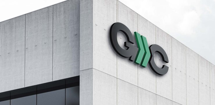 Global Collection logo mark on a building facade